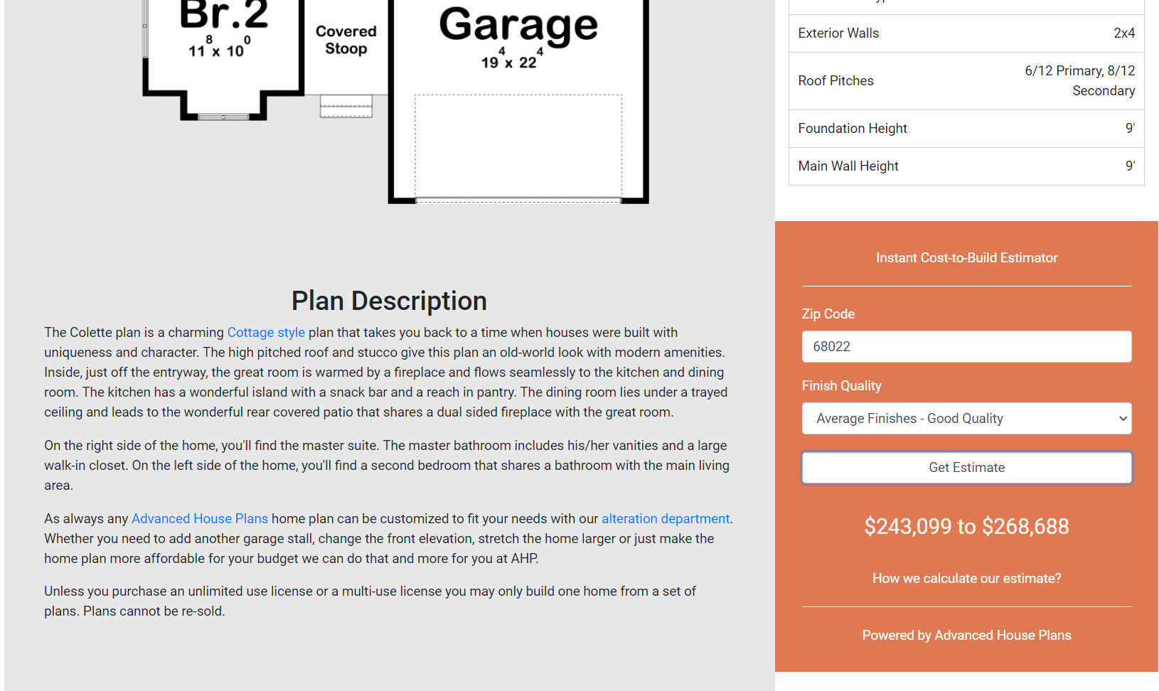 Advanced House Plans Cost Estimator