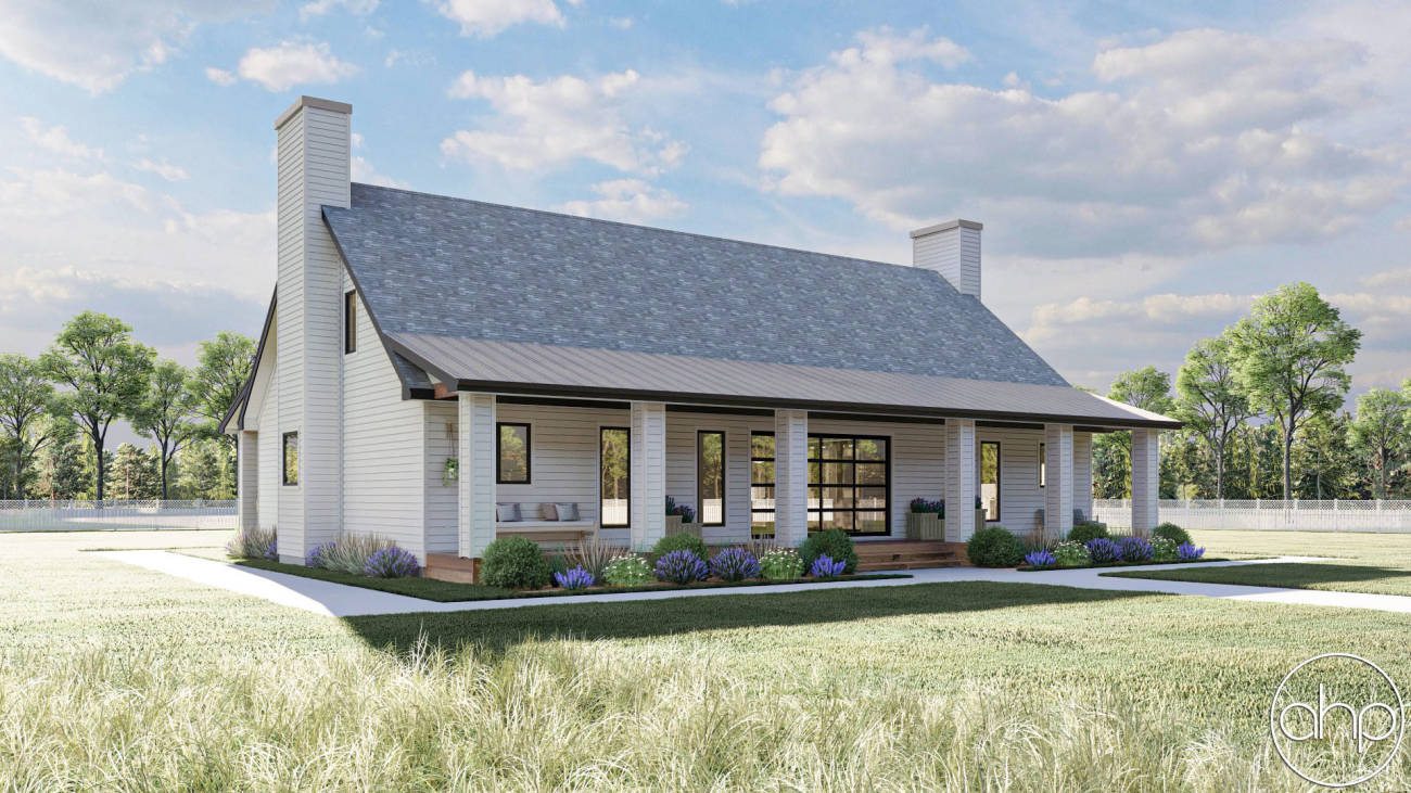 Traditional Style 1.5 Story House Plan w/ Dogtrot Area